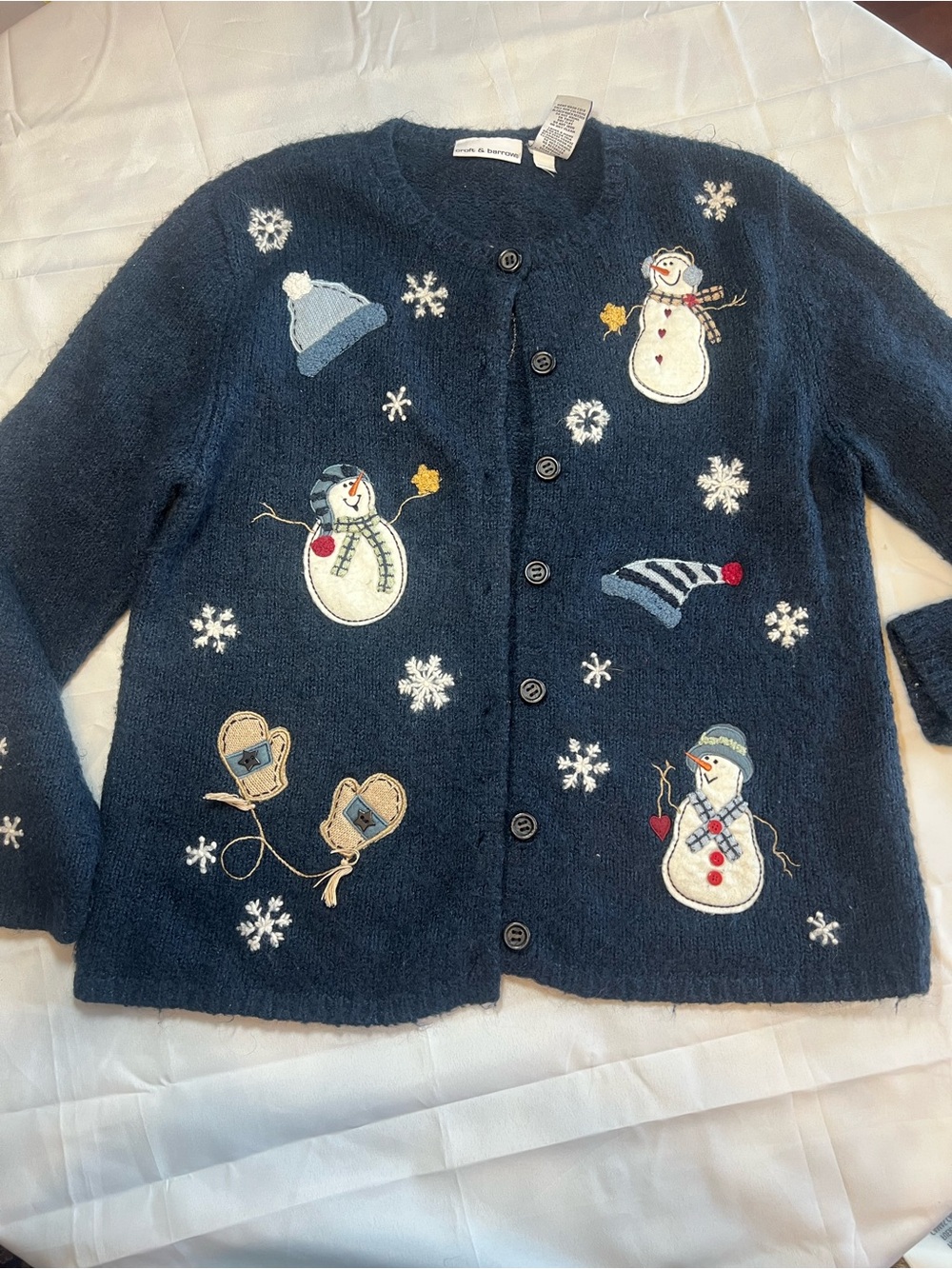 croft & barrow Navy Snowman Embroidered Holiday Cardigan
